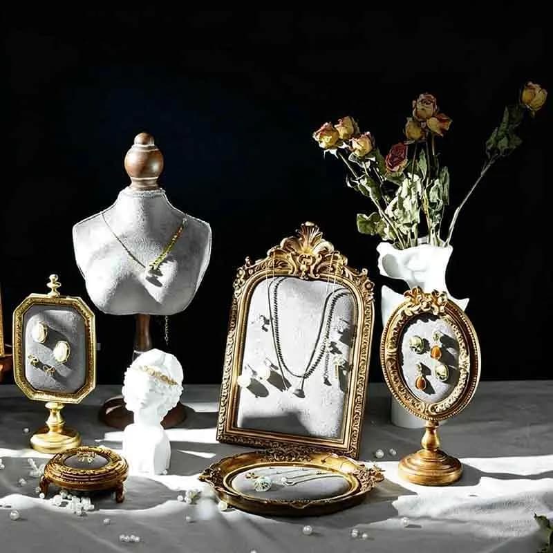 Velvet Soft Padded Jewelry Display Stand Vintage Picture Frame Organizer for Necklace Earring Store Display Props