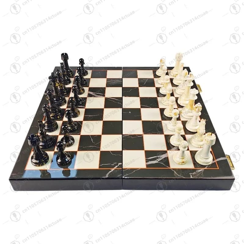Set di scacchi in legno premium, scacchiera in marmo, intagliata a mano, base ponderata, confezione regalo di lusso, regalo di Natale