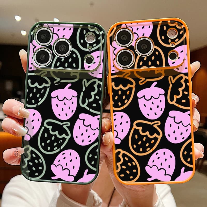 Custodia Magnetica per Telefono con Stampa Fragola Cartoon per iPhone 17 Pro Max 16 15 14 13 Pro Max, Compatibile con Ricarica Wireless MagSafe, Cover Rigida in PC