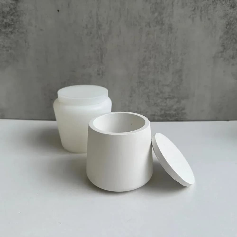 Barattoli per candele multiuso Stampo in silicone Scatole per gioielli Stampo riutilizzabile in resina epossidica di cemento con coperchio Forniture in gesso per calcestruzzo fai-da-te
