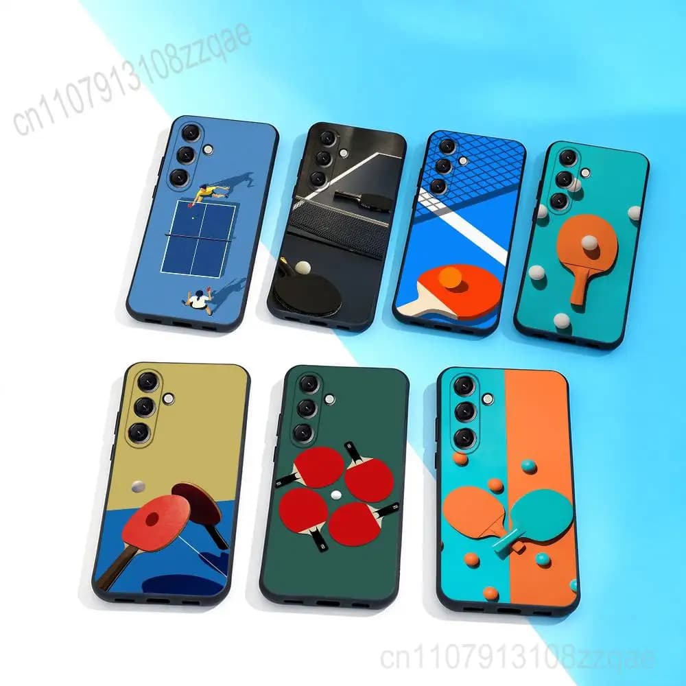 Phone cover with ping pong rack design for Samsung Galaxy A 73,72,51,53,52,71,22.5G,Note,J7,8,9, soft, with precise holes, black