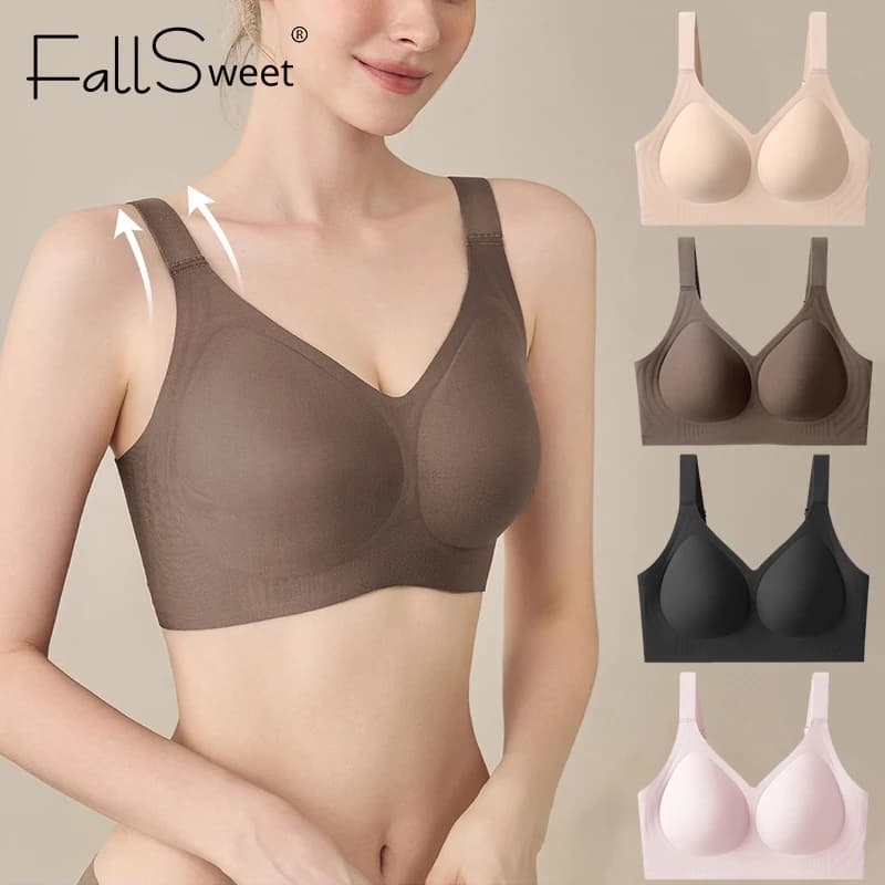 FallSweet Reggiseno push-up senza cuciture da donna Taglie forti Bralette senza fili Cinghie regolabili Biancheria intima intima traspirante a coppa piena