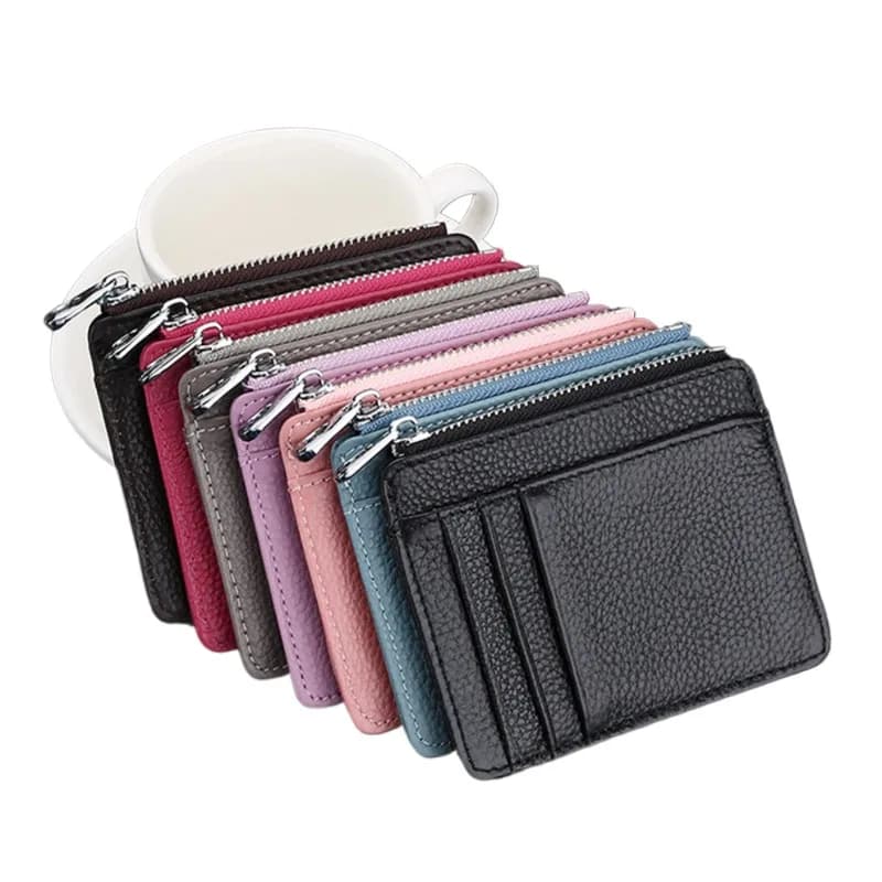 Portamonete in vera pelle da uomo piccolo porta carte da donna portafoglio corto con cerniera mini porta carte sottile porta soldi in pelle di vacchetta