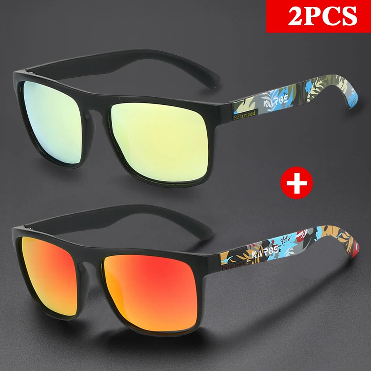 2 Pz/set Karos Occhiali Da Sole Da Uomo Pesca Occhiali Polarizzati Donne UV400 Quadrato Sport All'aria Aperta Occhiali Da Guida Ciclismo Occhiali Da Sole