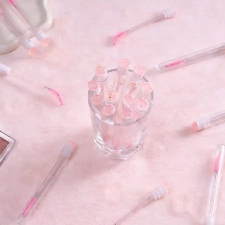 Set di 3 Pennelli per Mascara DMascara con Asta, Strumento per Trucco, Pennello per Sopracciglia, Applicatore per Mascara con Custodia in Metallo