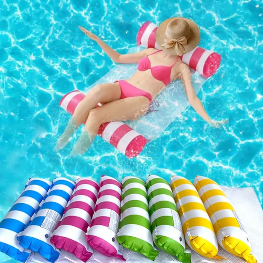 Materassino Gonfiabile Pieghevole Galleggiante per Piscina, Amaca Galleggiante per Feste in Acqua, Materasso Gonfiabile in PVC a Strisce