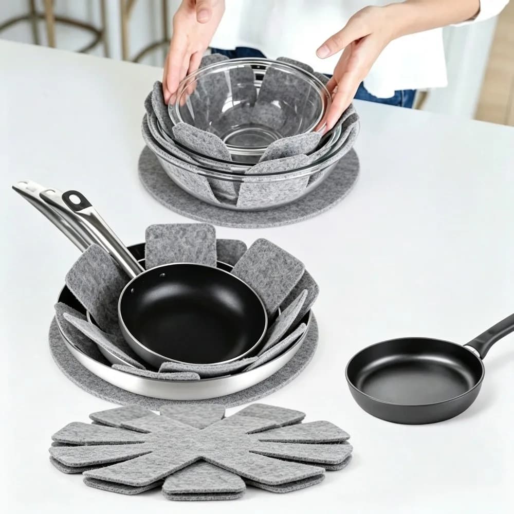 Pot Pan Protectors Set Non Woven Heat Resistant Stacking Dividers Pads Scratchproof Kitchen Cookware Separator Space Saving