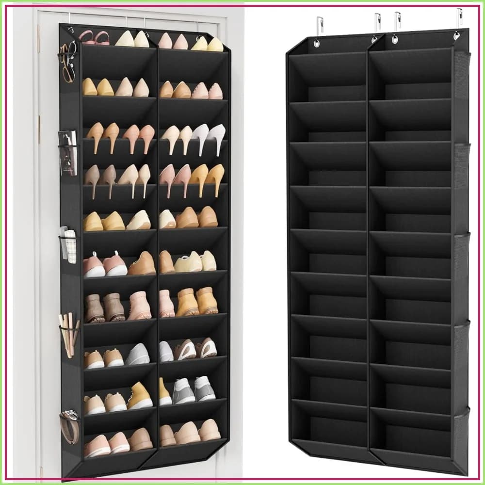 Over the Door Shoe Organizer, Hanging Shoe Rack for Closet Door, Storage for 30 Pairs Sneakers and Boots, Large Shoe Holder with 10 Side Pockets, Space Saving