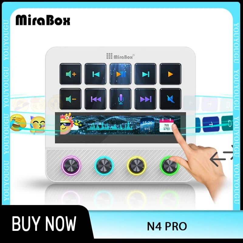 Mirabox N4 Pro Stream Deck Tastiera Macro Visuale a Doppio Strato Dinamico con Touch Bar e Supporto Regolabile, Tastiera Multifunzionale, Regalo