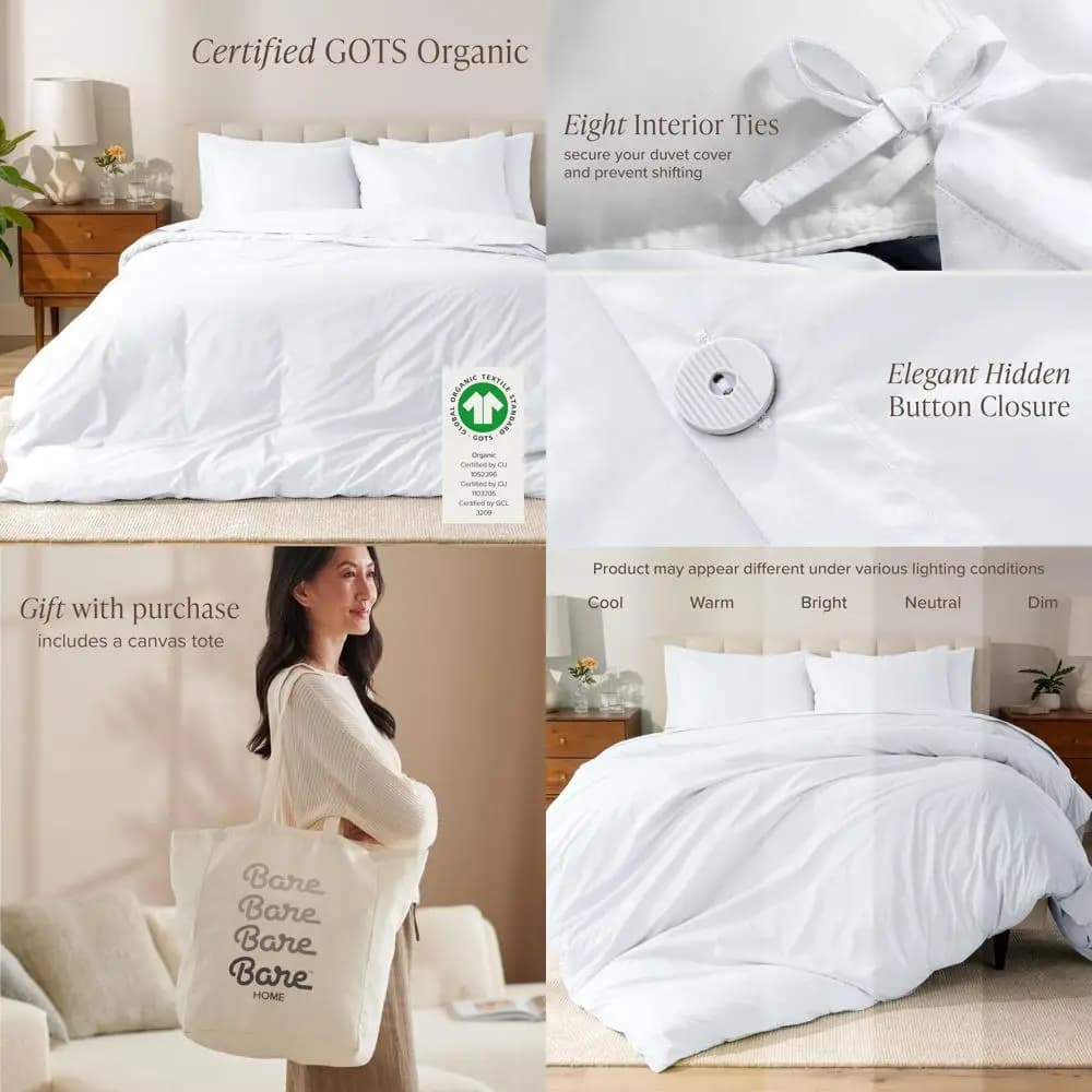 100% Organic Cotton Queen Bed Cover Set - Crunchy Freshwater Pearl Fabric - Lightweight and Breathable - Refreshing Headdress Set (Queen, Whi