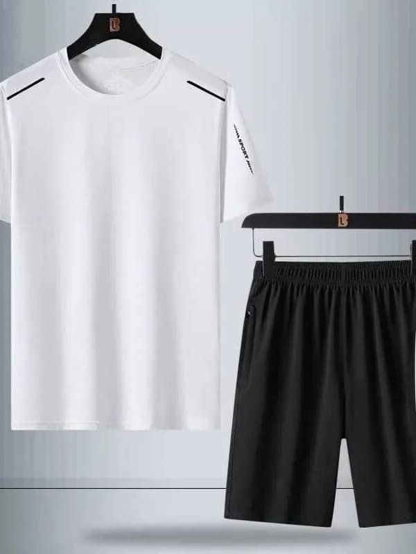 Casual Sportswear Set for Men Summer Running Short Sleeve Shorts Two-Piece Teenager Cool Handsome Outfit Youth Active Wear
