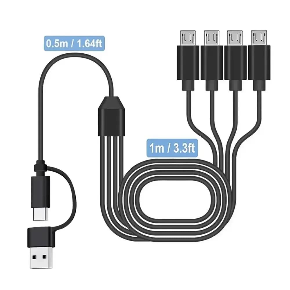 Cavo micro USB da 2 a 4, cavo di ricarica sdoppiatore multi micro USB, cavo USB A/tipo C PD a micro USB da 5 V, con 4 micro connettori