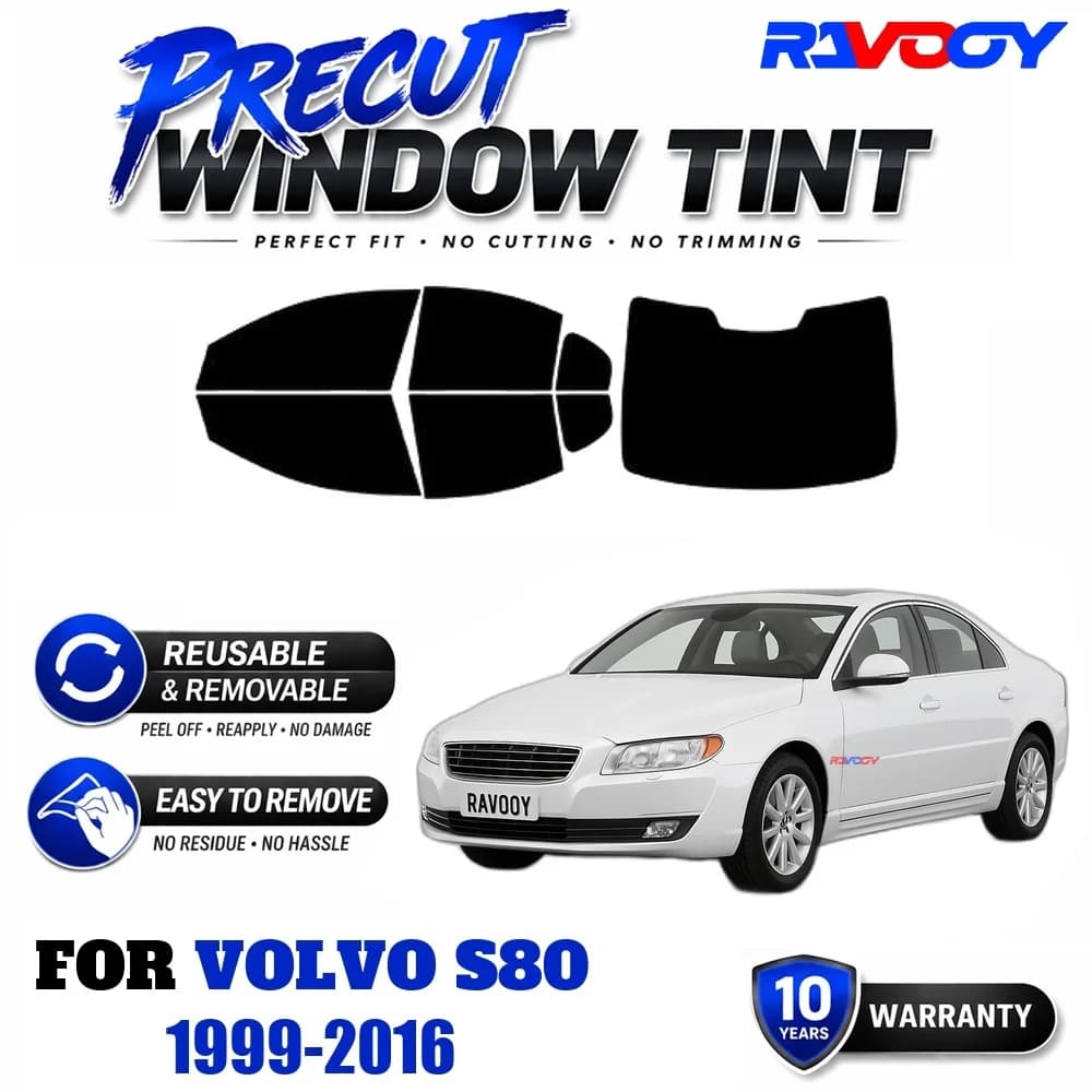 RAVOOY Precut Window Tint, Reusable Removable EPU Film, Custom Fit for Volvo S80 1999-2016, UV Heat Protection
