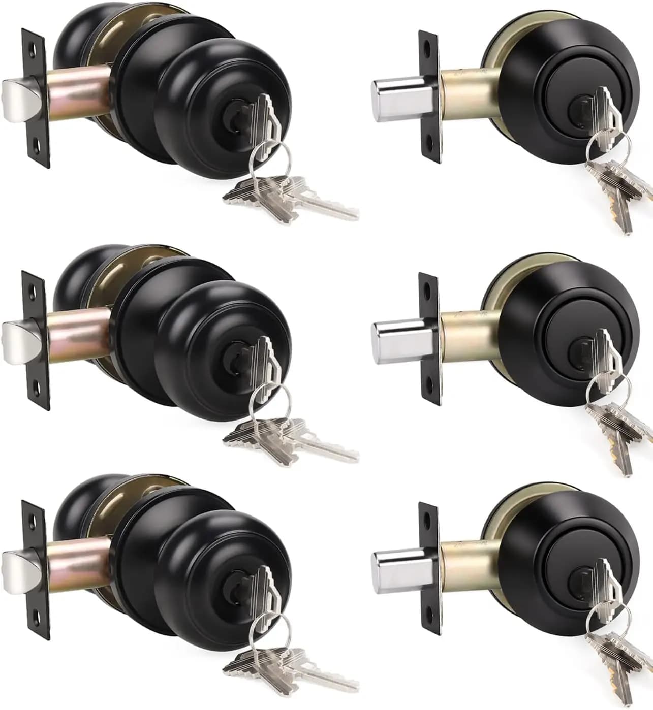 Set di 3 Maniglie per Porta con Serratura a Chiave e Catenaccio, Finitura Nero Opaco per Porte Esterne