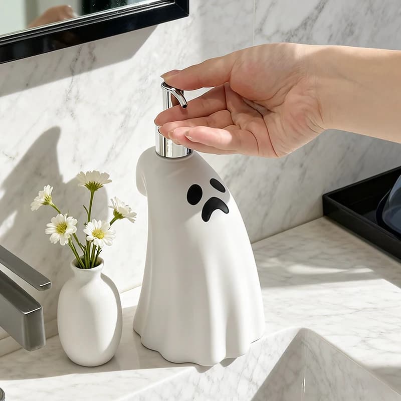 Bottiglia di sapone fantasma creativo Pressa modello fantasma Bottiglia di disinfettante per le mani Bottiglia di lozione Decorazione del bagno di casa Ornamento