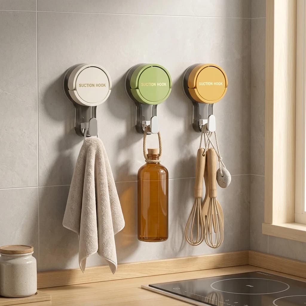 Strong Vacuum Suction Cup Hooks No-Drilling Removable Wall Hooks for Bathroom Kitchen, Door Back and Toilet Area for Home Storag