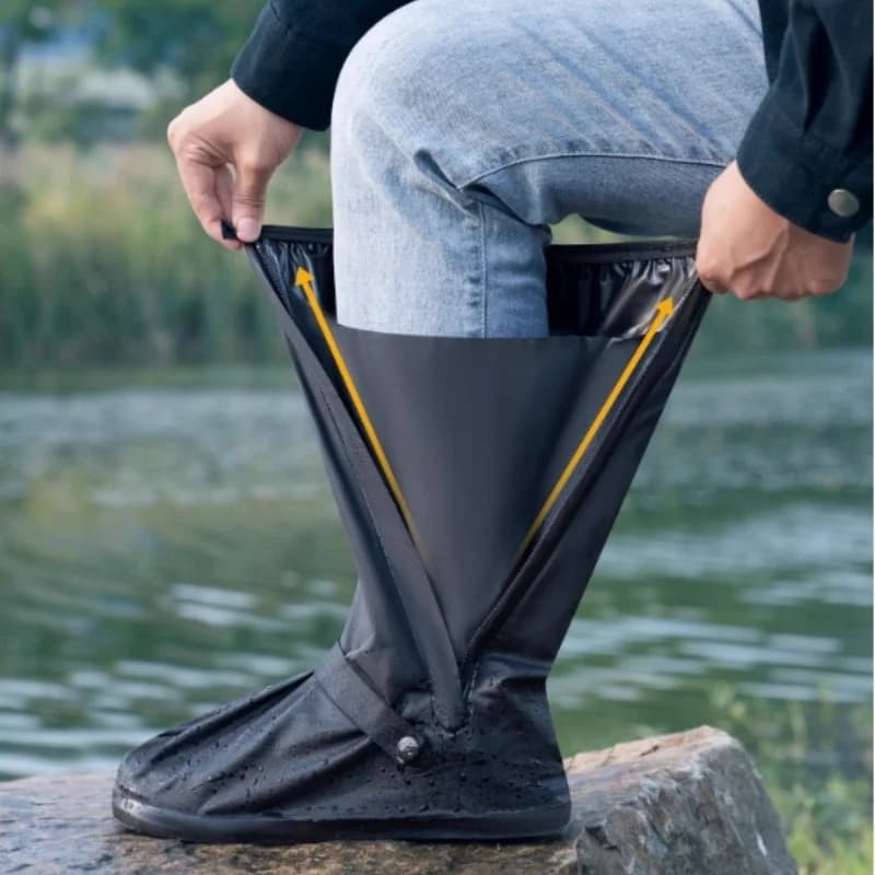 Copriscarpe Impermeabili Antiscivolo Riutilizzabili, Copriscarpe Alti Neri per Ciclismo ed Escursionismo, Protezioni per Pantaloni da Pioggia