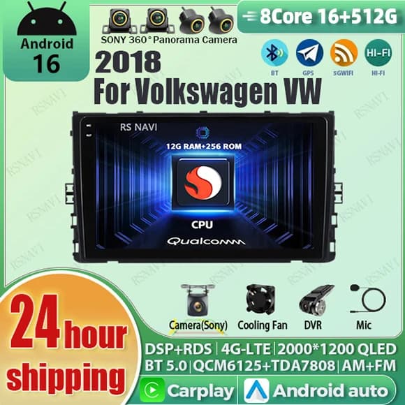 Android 15 Carplay Auto Qualcomm 2K QLED Schermo Lettore di autoradio per Volkswagen Universale 2018 GPS Wifi 4G Video BT Snapdragon