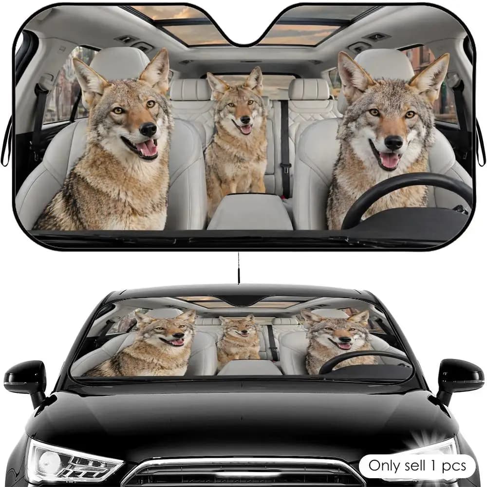 Parasole Divertente a Forma di Coyote per Auto, Protezione UV per Parabrezza Anteriore, Scudo Termico Pieghevole Universale