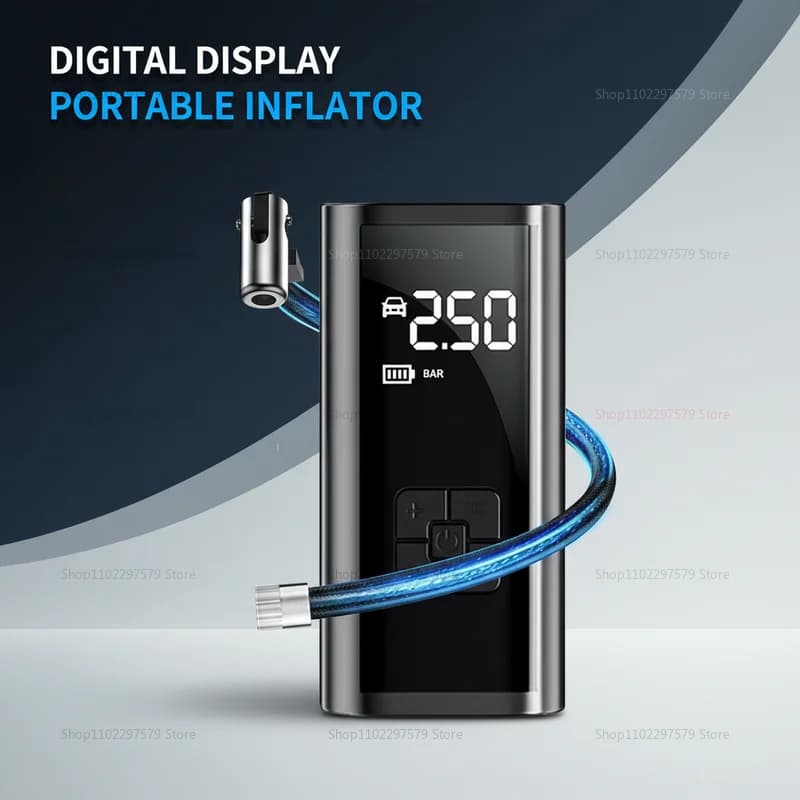Pompa d'Aria Portatile per Auto con Display LCD, Compressore Elettrico Compatto per Gonfiare Pneumatici di Moto, Bici e Palloni