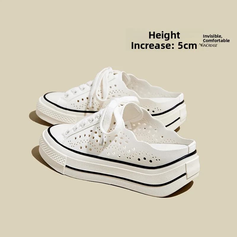 Summer 2026 Women's Soft Leather Thick Bottom Heightening Headed Slippers Casual Hollow out Slip-On Versatile Leisure Board S...