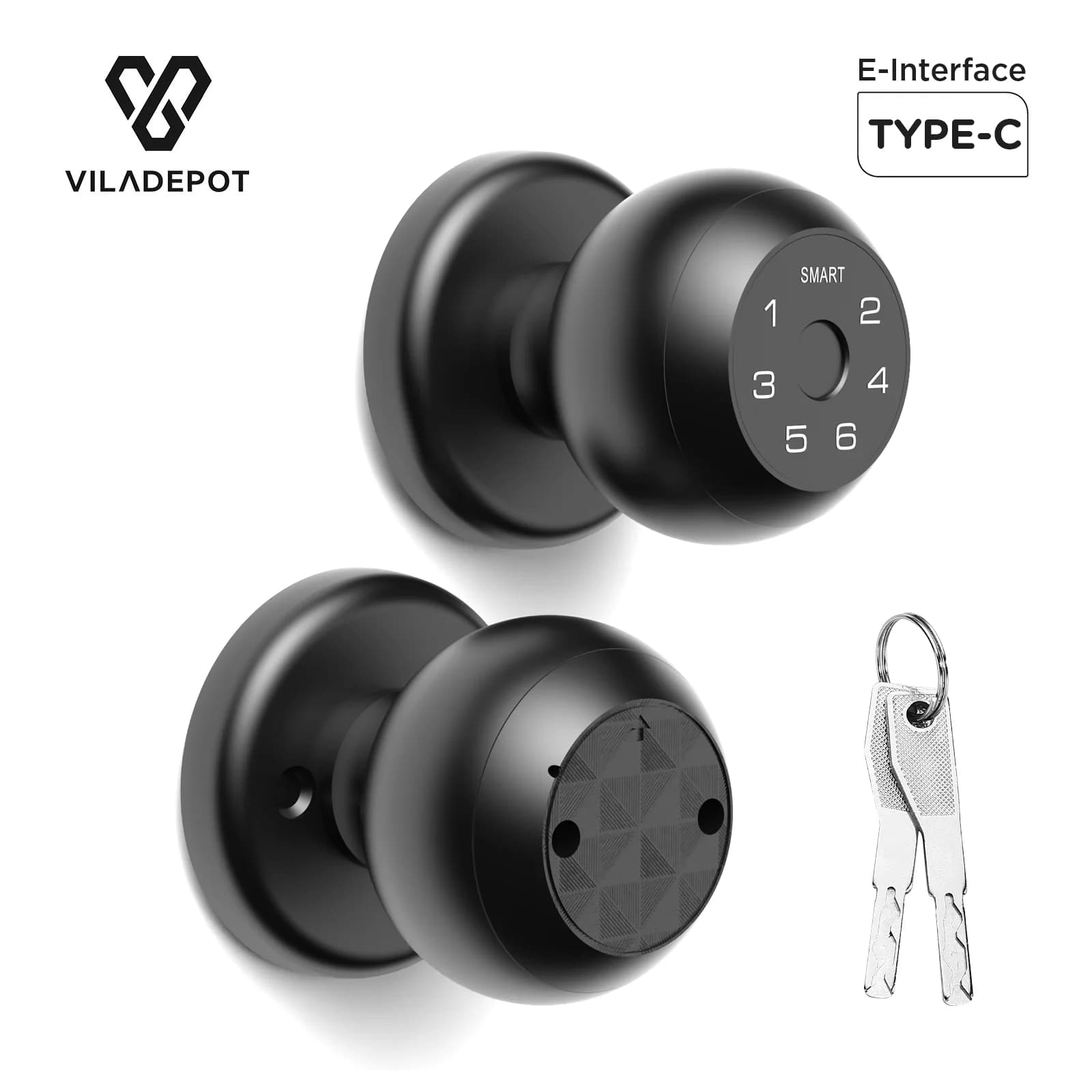 Viladepot Smart Lock Serratura per impronte digitali Interfaccia TYPE-C Controllo app Codice di accesso Sblocco Tastiera touchscreen elettronica per interni