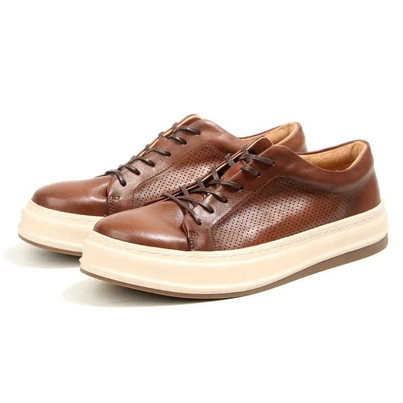 Washed Horse Leather Shoes for Men Lace-up Rubber Luxury Men Shoes Fashion Casual Men Leather Sneakers Zapatos Hombre