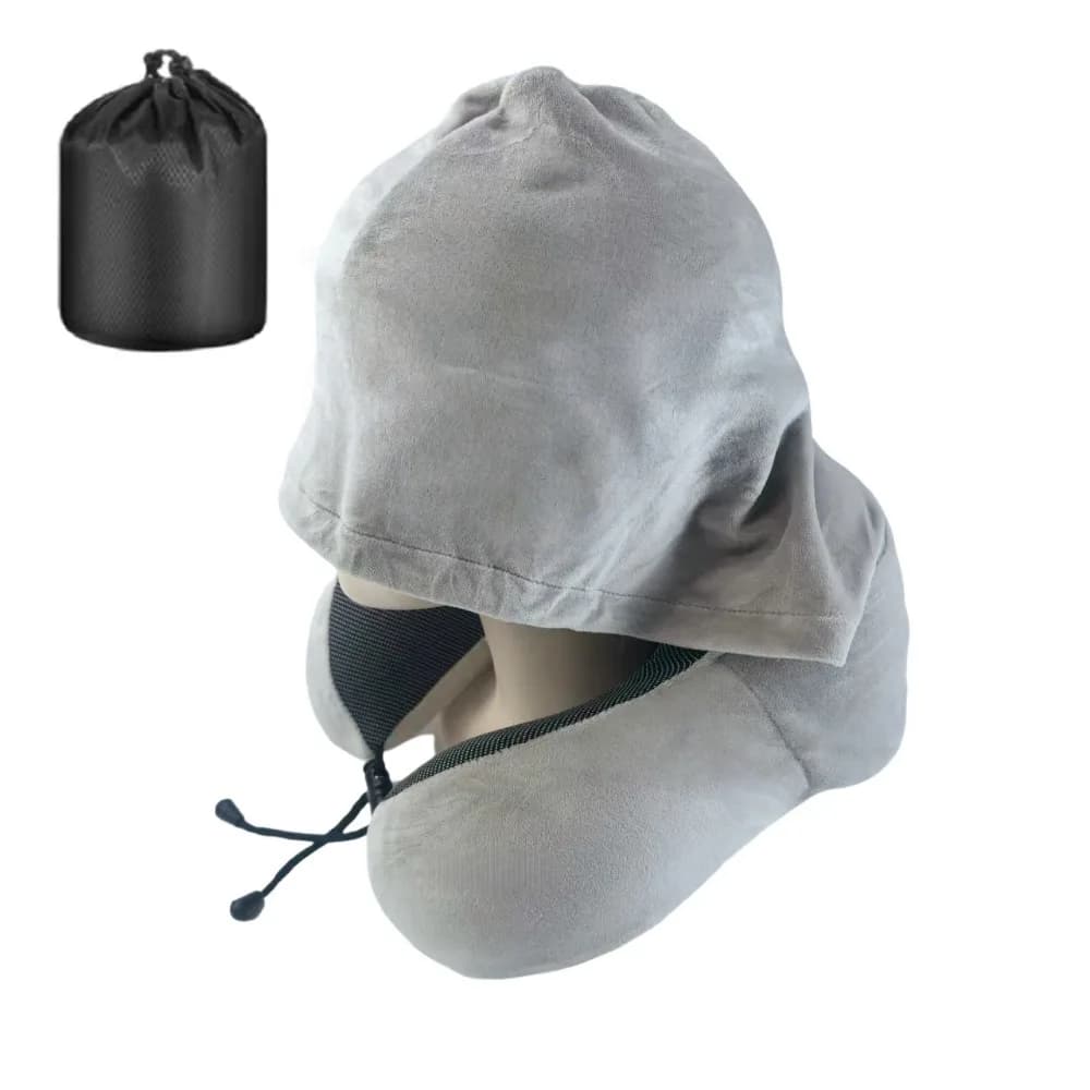 Cuscino da Viaggio Rimovibile per il Collo, Regolabile, con Fodera Lavabile, Cuscino con Cappuccio e Borsa Portaoggetti, Comodo Cuscino a U con Cappuccio