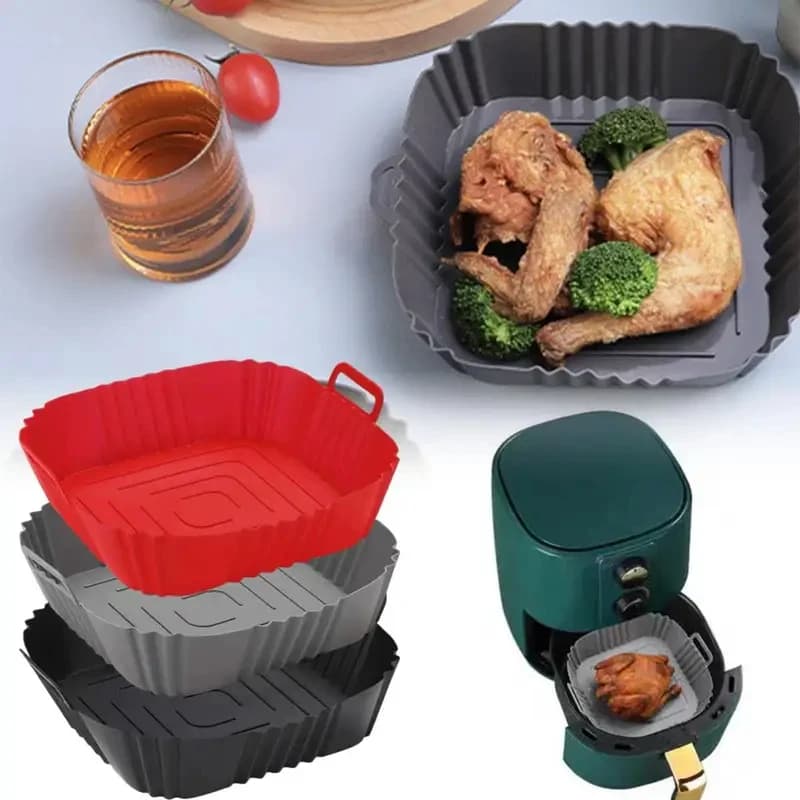 Square Foldable Silicone Air Fryer Baking Mould Reusable Air Fryer Accessories For Air Fryer Oven Microwave Tray Pots