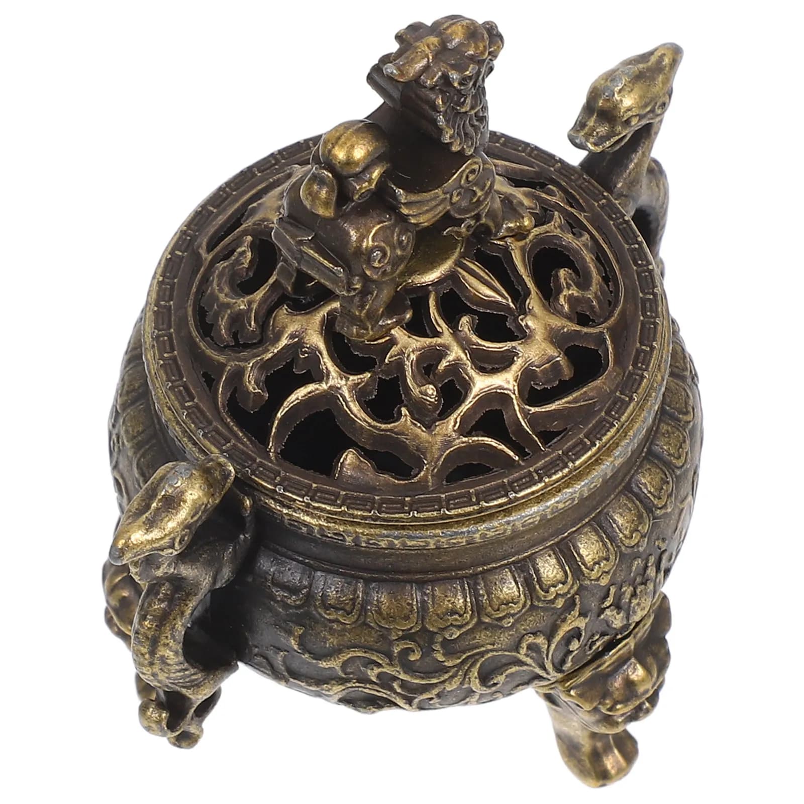 Bruciatore d'incenso in rame Qilin, mini, a tre gambe, con coperchio a doppio manico, per bastoncini di incenso Feng Shui, coni, Bakhoor, aromaterapia
