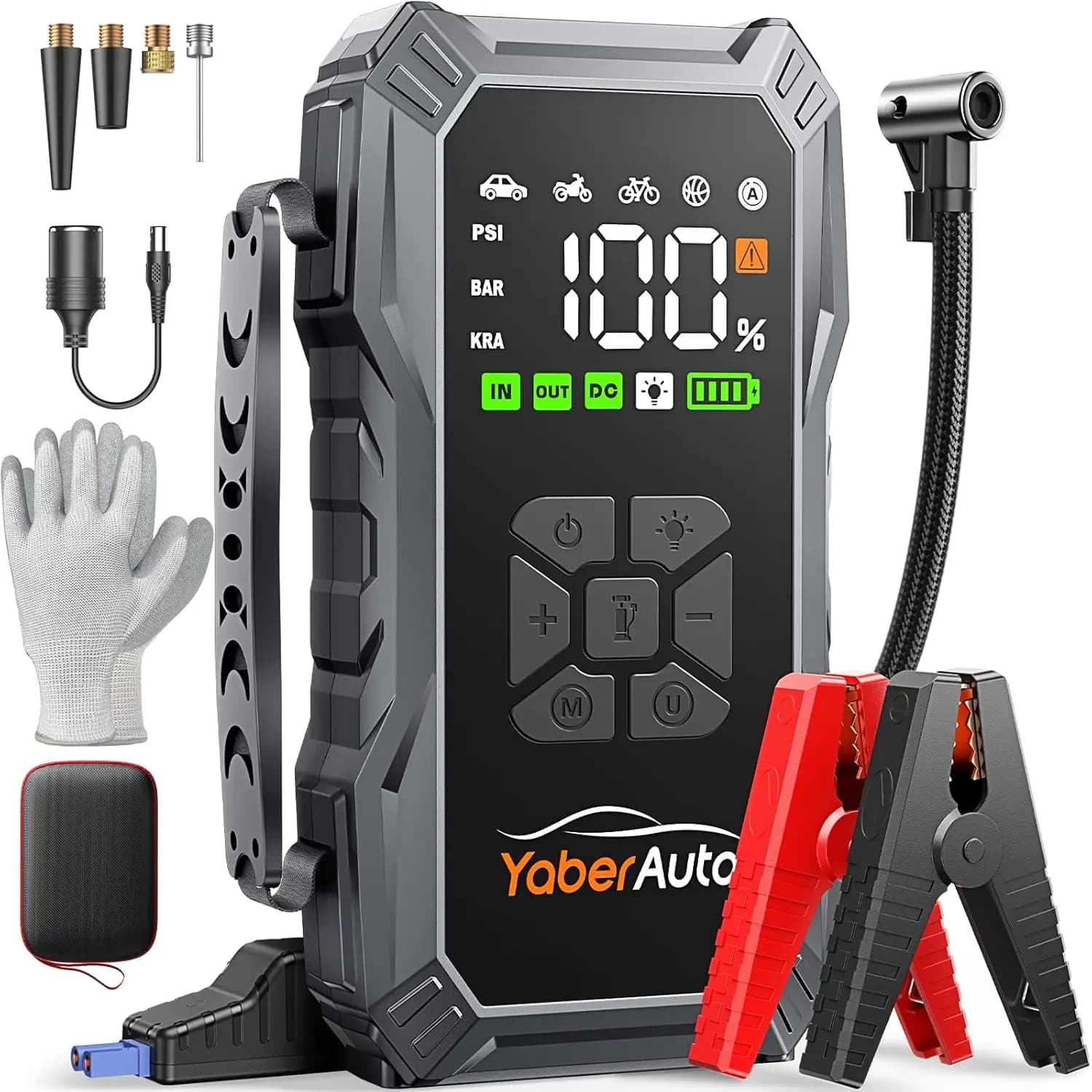 Avviatore di Emergenza 10-in-1 con Compressore d'Aria 6000A 150PSI per Tutti i Veicoli a Benzina/Diesel 10L, Power Bank Portatile e Kit di Emergenza