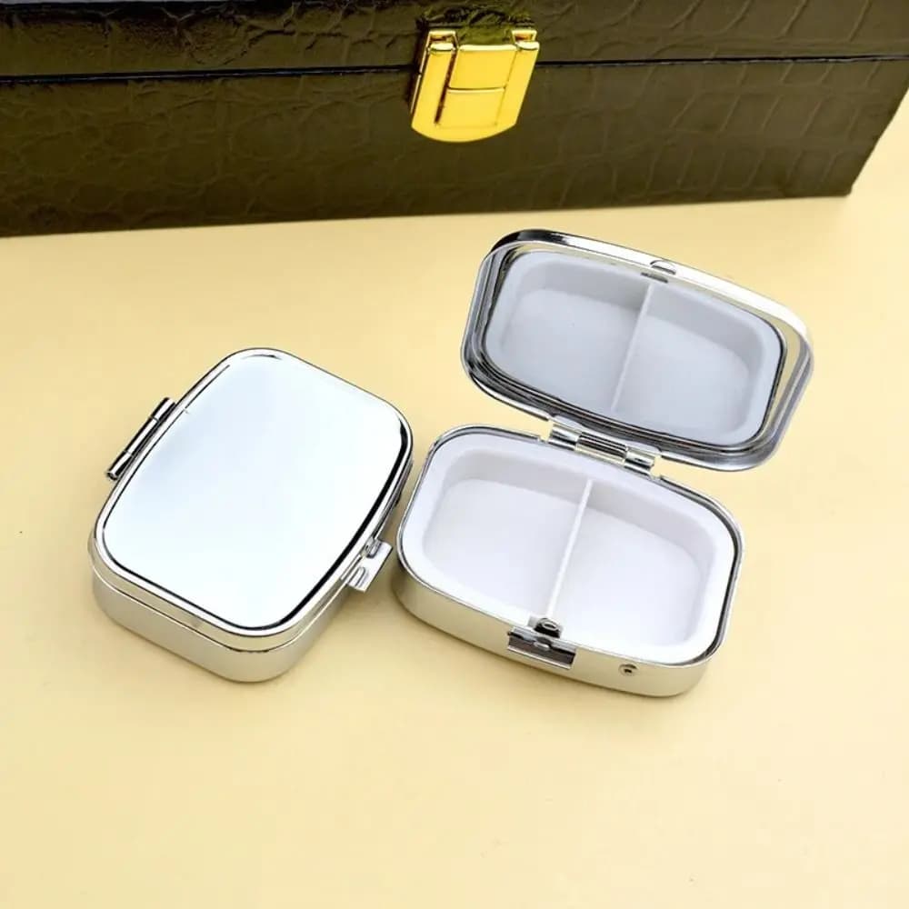 Scatola portatile in metallo per tablet, custodia compatta a prova di perdite per orecchini, organizer rotondo per pillole da viaggio