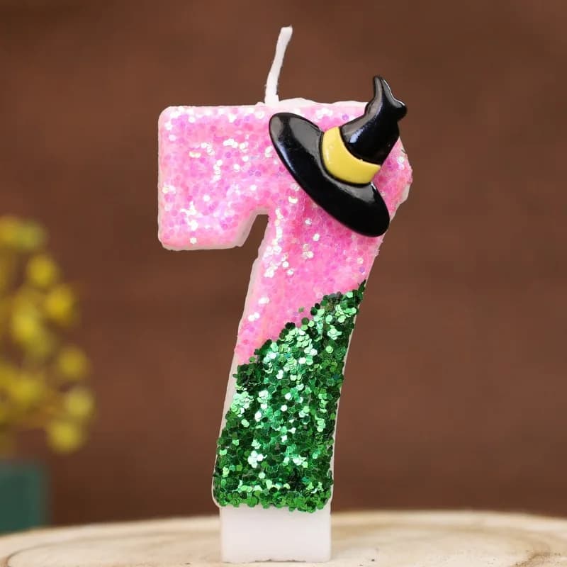 Witch Theme Candle Pink and Green Party Number Birthday Candle Decorations Numeral Cake Topper Candle for Themed Party Halloween