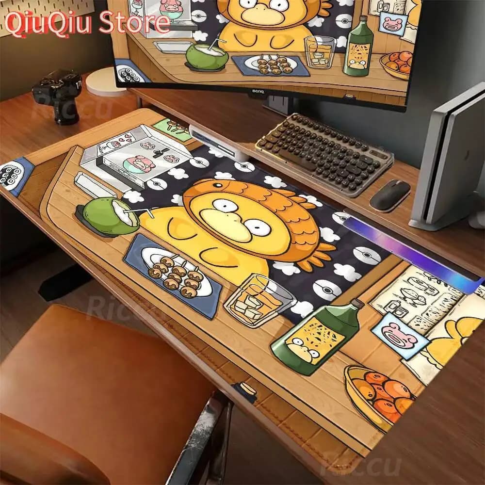 Tappetino per mouse da gioco grande Lock Edge XXL Tastiera per computer in gomma Tappetino da scrivania giallo P-Pokemon-Psyduck Grande per giochi World Boy Gift