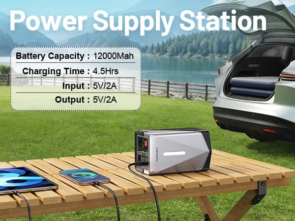 Portable 4-in-1 Jump Starter with Tire Inflator, Air Blower & Vacuum Pump, digital pressure display, anti-reverse clamps, LED lamp, slim EVA bag for car emergency rescue, flat tire repair, camping inflation and household vacuum storage