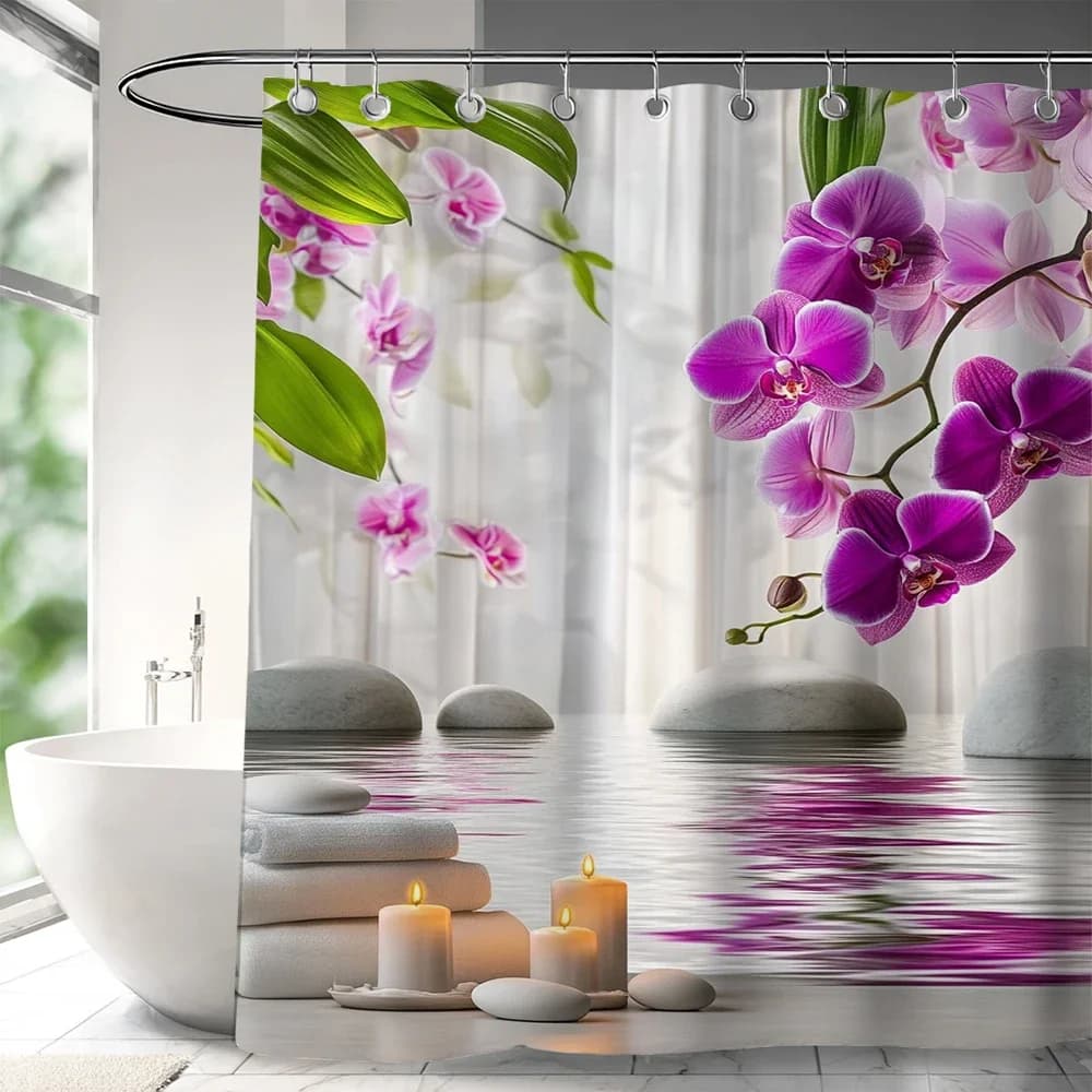 Zen Stone and Flowers, Spa style Shower Curtain , Bathroom Curtain , Unique Gift, Stylish Design, Home Decor Curtain