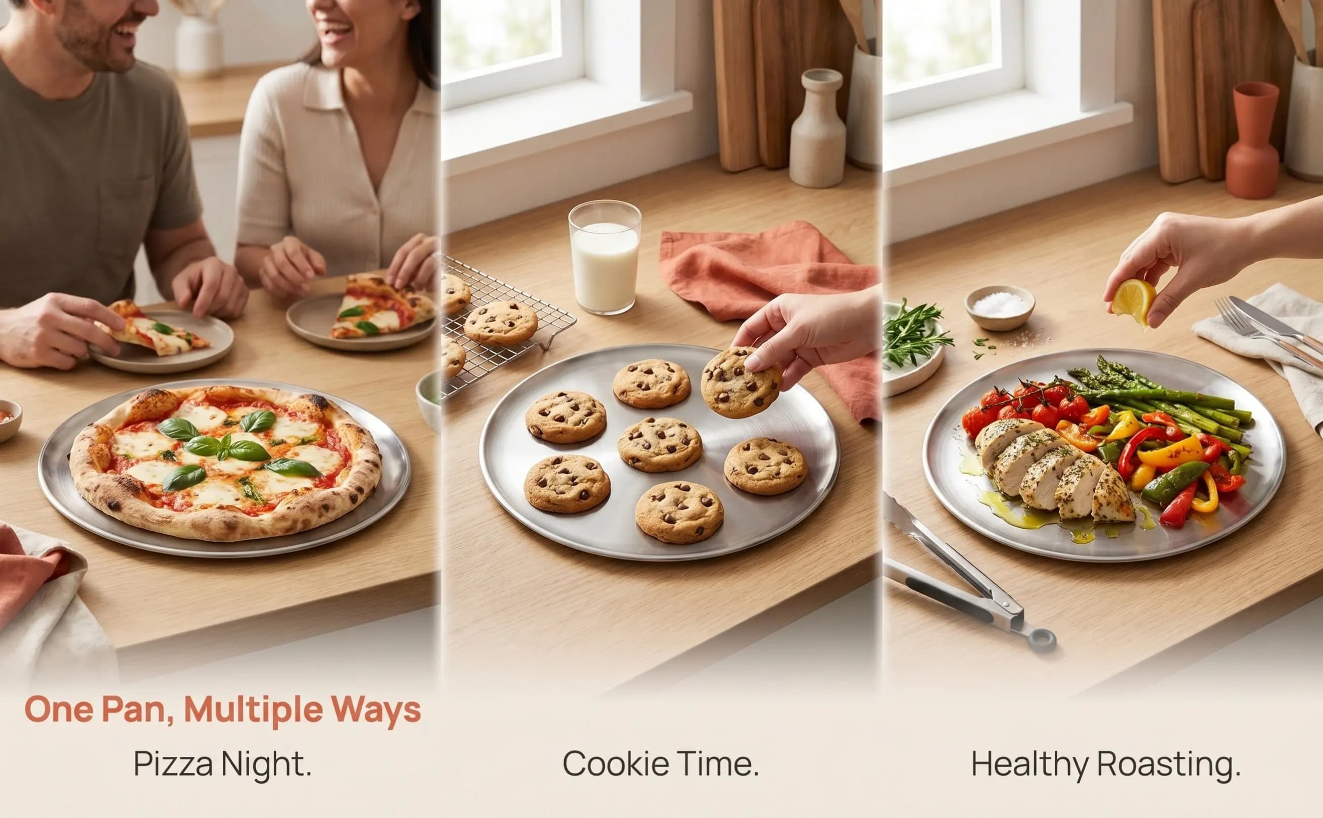 2Pcs Stainless Steel Round Pizza Pan Heavy Duty Warping Resistant Smooth Easy Clean Baking Sheet for Homemade Pizza Oven Use