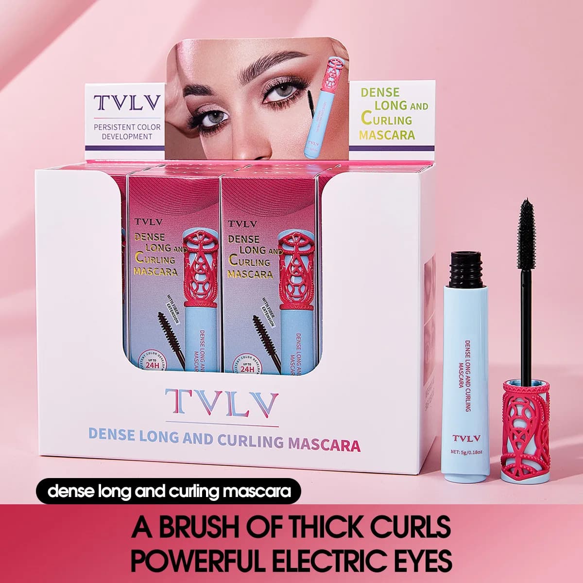 Mascara TVLV Volumizzante e Allungante, Texture Liscia, Resistente alle Sbavature e Impermeabile