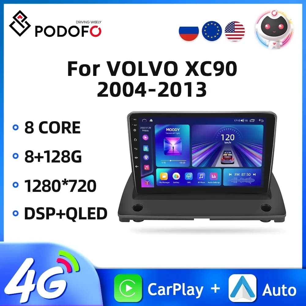 Podofo 2din autoradio per VOLVO XC90 2004-2013 lettore Video multimediale Android navigazione GPS 4G + WIFI DSP autoradio da 9 pollici