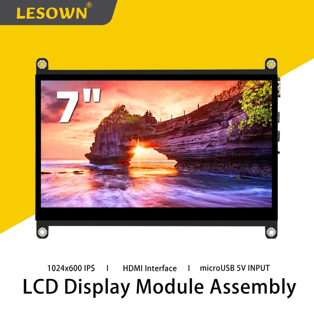 LESOWN 7 ''Raspberry Pi Screen IPS 1024x600 reactive Smooth Touch HDMI input compatible with Raspberry Pi 5/4/3 Free Driver