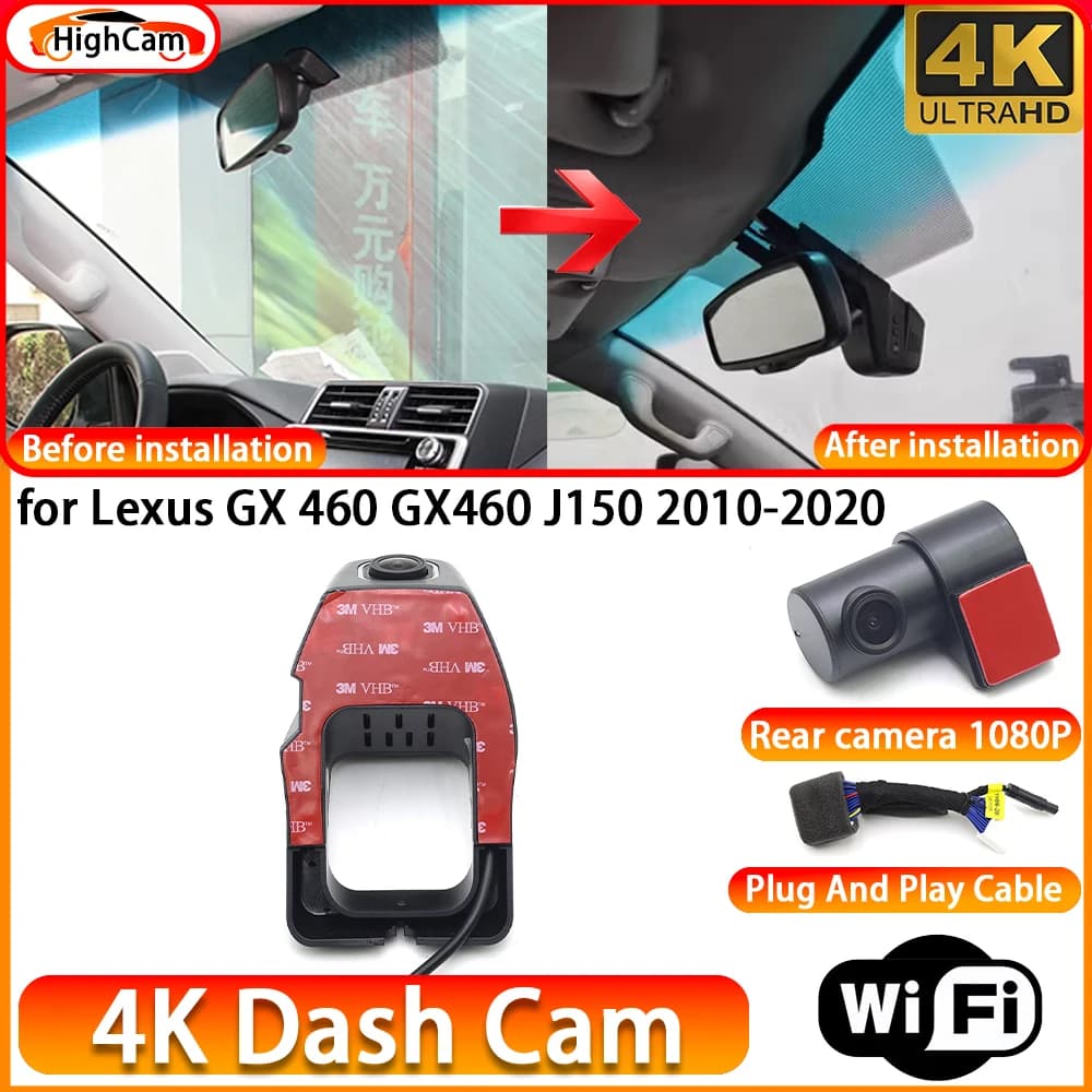 for Lexus GX 460 GX460 J150 2010-2020 OEM 4K DVR Dash Cam Front Rear Camera WiFi Video Recorder Plug and Play Loop Recording