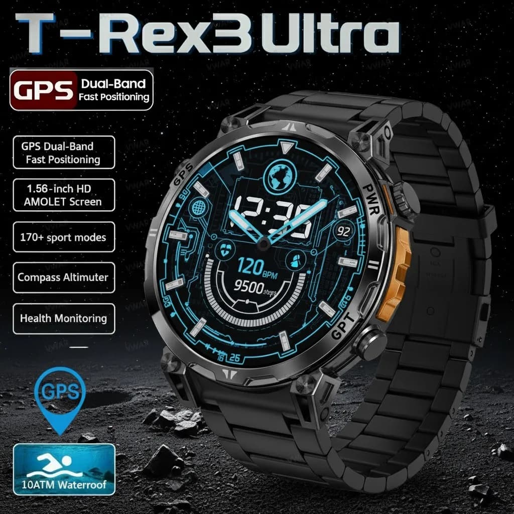 2026 Nuovo T-Rex 3 Pro GPS militare Smart Watch Bussola GNSS dual-band incorporata Schermo AMOLED da 1,56 pollici 10ATM Swim SmartWatch