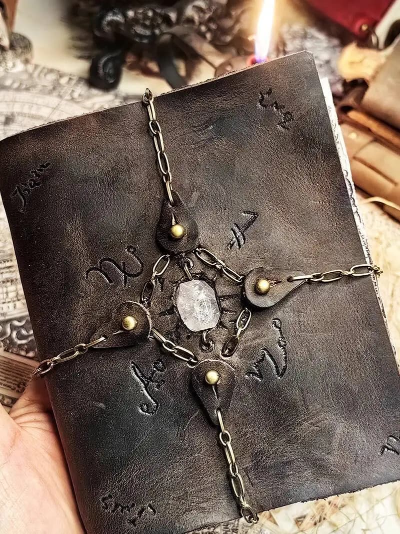 BLAMAG Libro di serrature Tema Libro magico Copertina in pelle fatta a mano Diario creativo Notebook Conto manuale