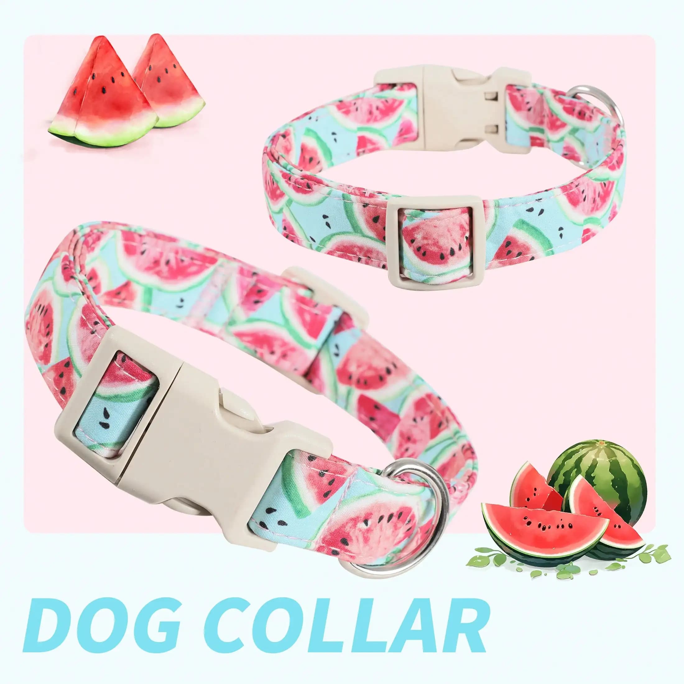 Adjustable Watermelon Theme Dog Collar - Small Dog Feeder, Soft Polyester, Buckle, Suitable For Small And Medium Dogs, Suitable For Indoor And Outdoor Use, Dog Items