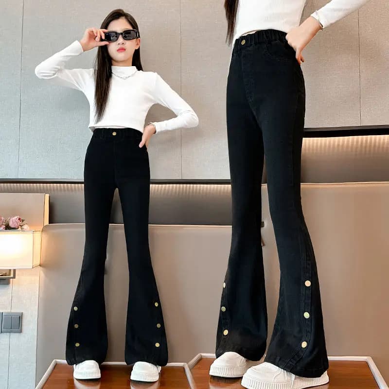 Pantaloni svasati per bambini di nuova moda Jeans per ragazze adolescenti pantaloni in Denim Vintage per 5 6 7 8 9 10 11 12 13 14 anni fondo per bambini
