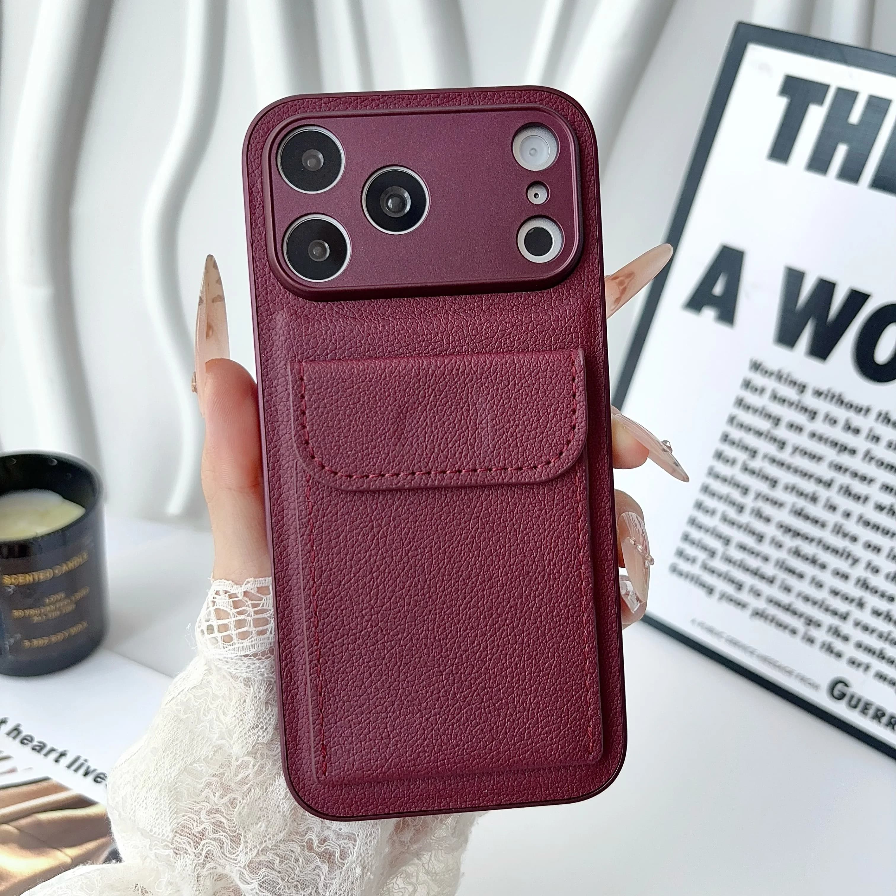Luxury Leather Card Holder Wallet Case For iPhone 18 17 Air 16 15 14 13 Pro Max Camera Protection Shockproof Matte Bumper Cover