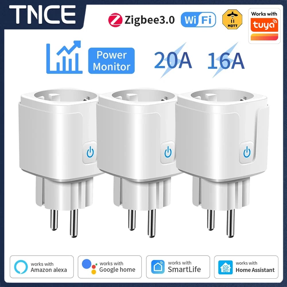 TNCE TUYA Smart Plug WiFi or Zigbee3.0 Socket EU 16A/20A Power Monitor Timing Function Voice Control Work With Alexa Google Home