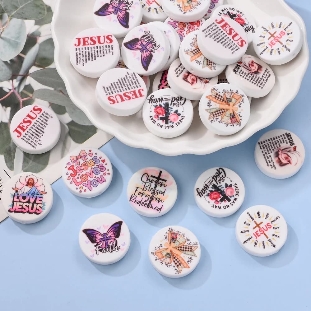 Set di 9 Perle Rotonde in Silicone da 28mm con Stampa Tematica, Perle Sciolte per Catenelle Portaciuccio, Collane e Accessori per Braccialetti Fai-da-Te