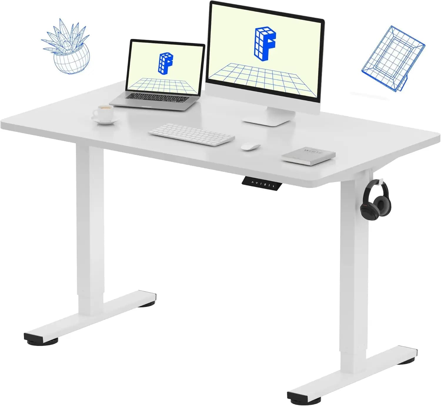 Adjustable Desk Electricly in Height, 48"x24", with Floor Without Joints, for Home Office and Multi-Monitor Configurations
