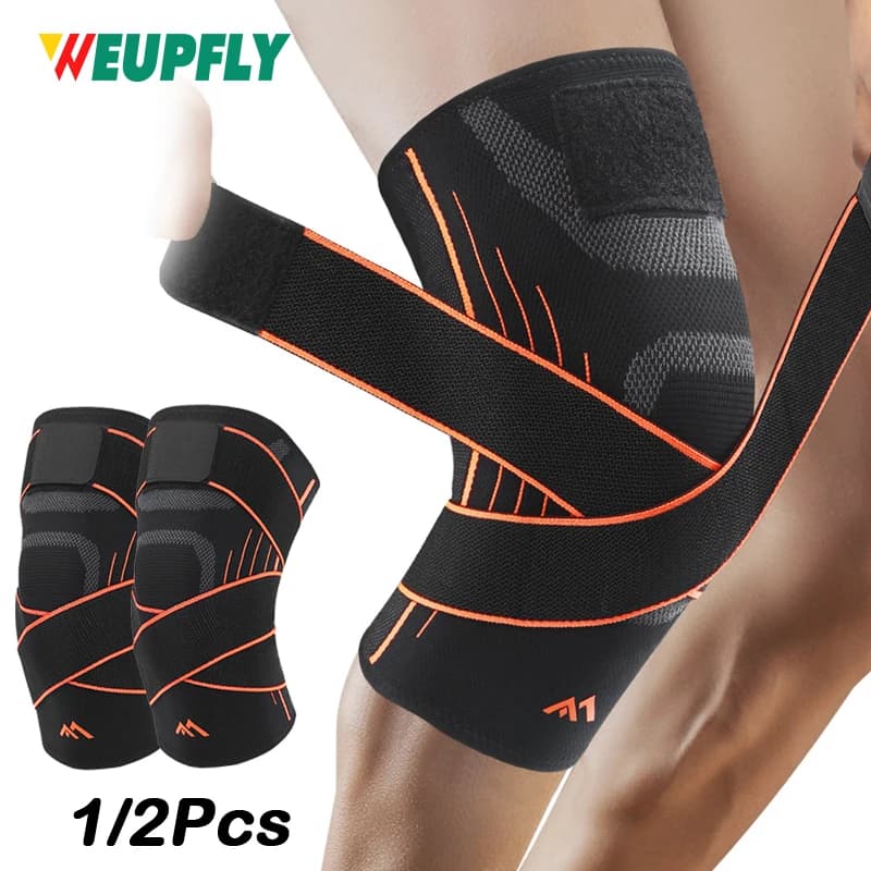 Ginocchiera 1/2 pezzi, ginocchiera professionale con cinghie regolabili, supporto di compressione premium per allenamento fitness incrociato